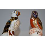A Royal Crown Derby paperweight Kingfisher, gold stopper; another, Puffin,