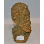 An African carved soapstone bust, tribal warrior,