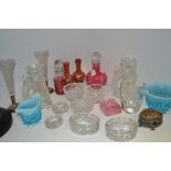 Glassware - a pair of silver and cut glass bud vases; a cranberry glass cologne bottle;