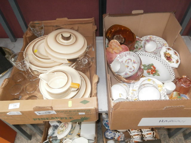 2 boxes inc royal doulton, glassware and pottery