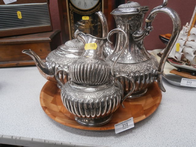 4 piece white metal tea set