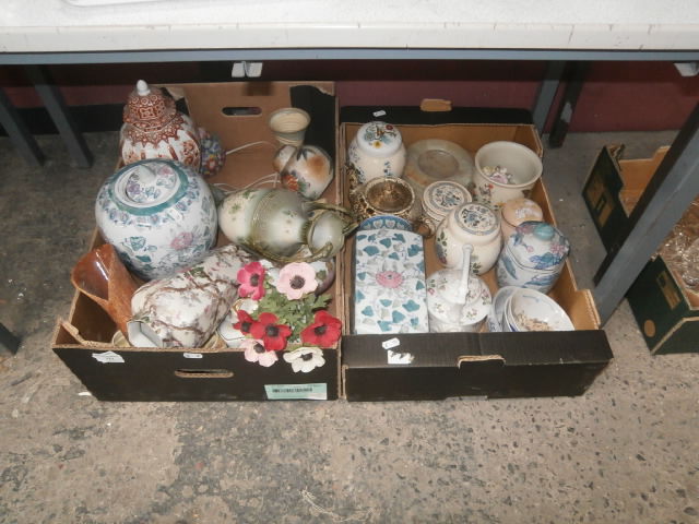 2 boxes of pottery inc ginger jars and tea pot etc