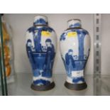 pair of vintage blue and white oriental vases