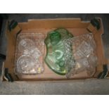 box of glassware inc inkwell and candlestick etc