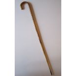 18th/ 19th Century Rhinoceros Horn Crook Handle Walking Cane. Full length rhino horn in three