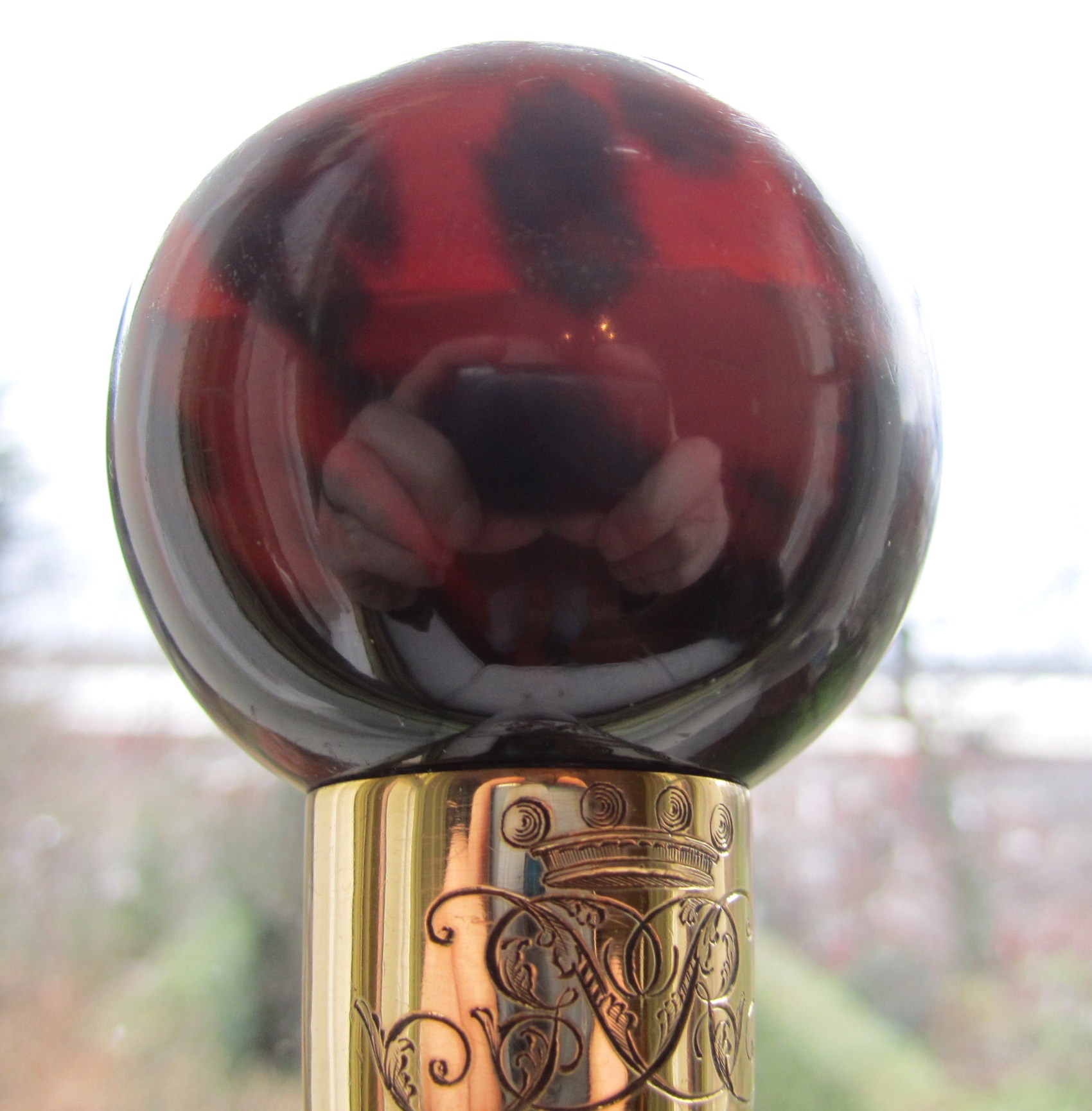 Fine Antique Dress Cane with Tortoiseshell Carved Ball and 18ct Gold Collar. Mark of Thomas - Image 4 of 5