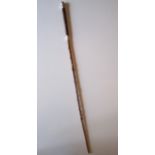 Antique Swagger Stick or Whip. Leather handle with silver mounts, knobbled wooden shaft. Late 19th