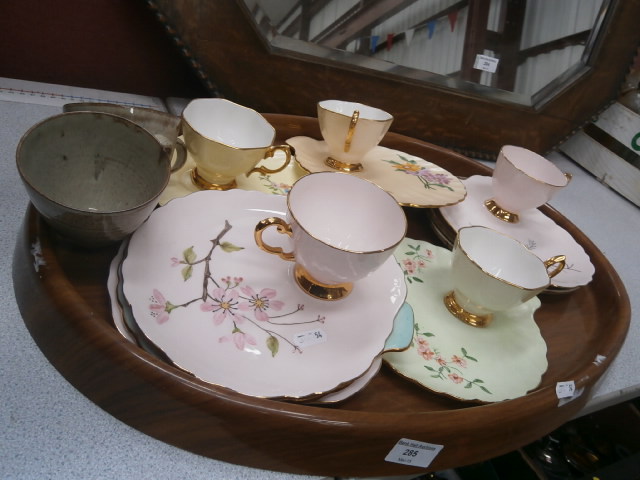 tray of hand painted sandwich plate sets