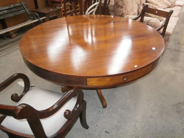mahogany repro library table & 2 carvers