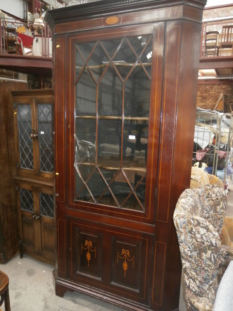 large inlaid display cupboard as found