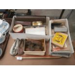 tray of collectables inc. Tins,mocassins,photos etc