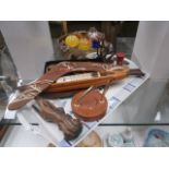 tray of treen inc. Boomerang, and ring holder