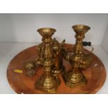 tray of brassware inc candlesticks