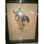 Vintage print of girl with horse
