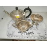 3 pc metal tea set on tray