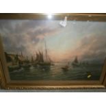 Gilt framed oil of sailing boats