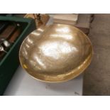 large hand beaten oriental brass bowl on stand