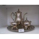 3 piece metal coffee set on tray