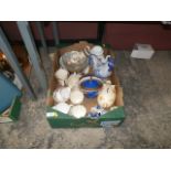 box inc. Money box, blue and white, teapot and mugs etc