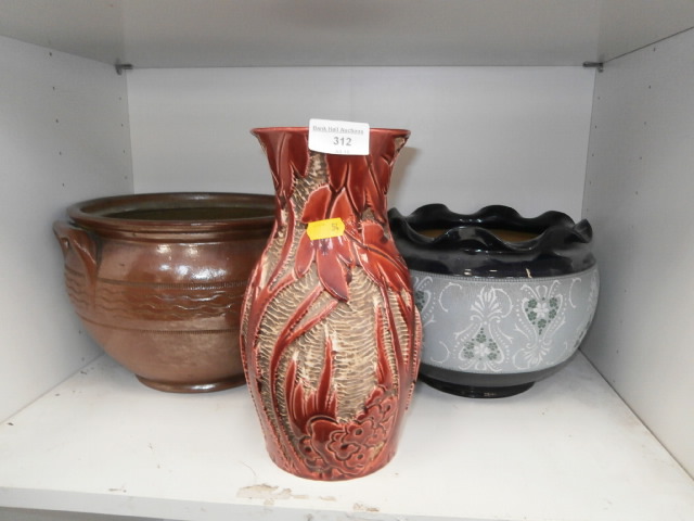 2 stoneware pots and vase ( poss sylvac or beswick)