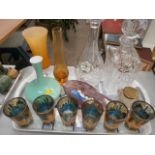 tray inc decanters & gilt patterned glass etc