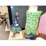 2 piece majolica ceramic peacock