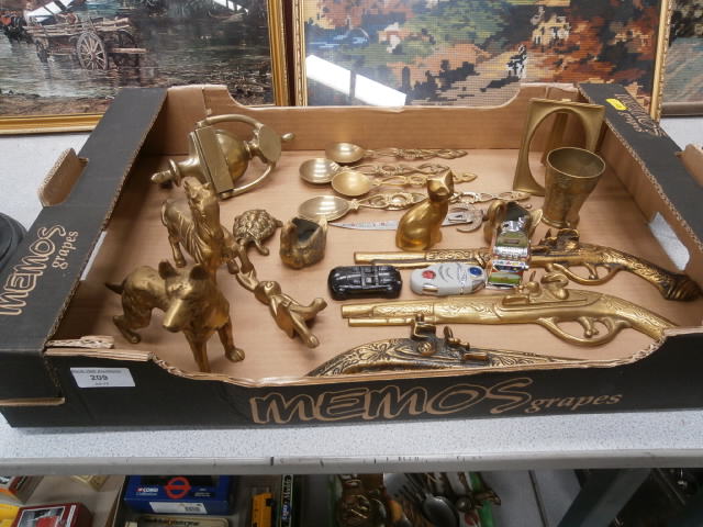 box of brass ware and lighters