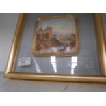 framed hand painted clayware dish - dated November 1883