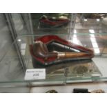 vintage pipe with hallmarked silver mounts in original leather case