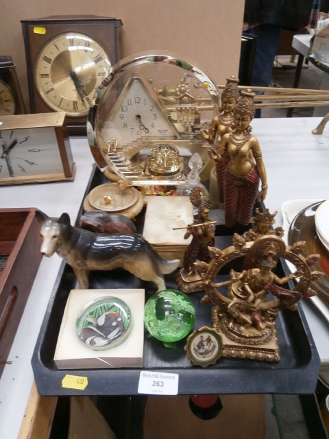 tray inc oriental figurines, melba ware dog and paperweight etc