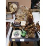 tray inc oriental figurines, melba ware dog and paperweight etc