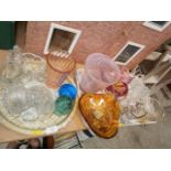 2 trays of glassware inc jugs and condiment set etc