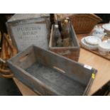 vintage wooden boxes and bottles inc Canada dry and puriton soap