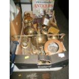 box inc brassware, stoneware bottle and clocks etc