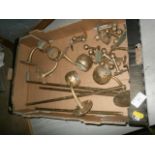 box of brass banister brackets and stair rods etc