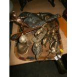 tray of metalware inc brass animal figures
