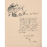 Kley, Heinrich: Brief mit Federzeichnung  Kley, Heinrich, Maler, Illustrator und Karikaturist,