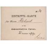 Virchow, Rudolf: Signierte Eintrittskarte 1891 + Beigabe  - Eigh. Signatur "Virchow" auf einer