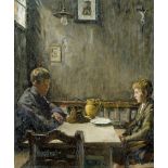 Thiele, Otto: Beim Abendbrot Beim Abendbrot Öl auf Karton. Um 1910. 59,2 x 49,5 cm. Unten mittig mit