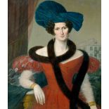 Deutsch: um 1850. Bildnis einer Dame mit blauem Samthut um 1850. Bildnis einer Dame mit blauem