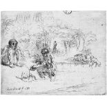 Rembrandt Harmensz. van Rijn: Die badenden Männer Die badenden Männer. Radierung. 10,8 x 13,8 cm.