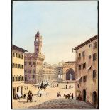 Deutsch: 1840. Ansicht der Piazza della Signora in Florenz mit dem Palazzo Vecchio und den