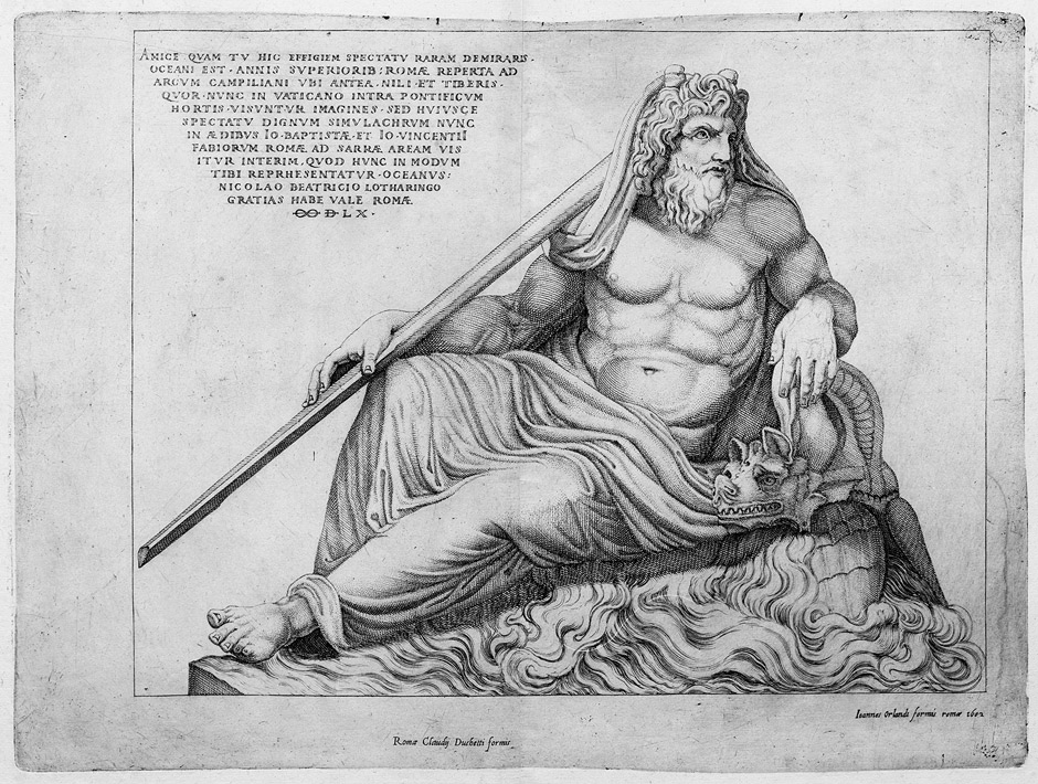 Beatrizet, Nicolas: Der Flußgott Oceanus Der Flussgott Oceanus. Kupferstich. 42 x 31 cm. B., TIB 97.