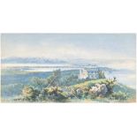 Giallina, Angelos: Blick auf Korfu mit dem Achilleion Blick auf Korfu mit dem Achilleion. Aquarell