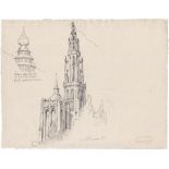 Courbet, Gustave: Studienblatt mit dem Turm der Kathedrale von Antwerpen Studienblatt mit dem Turm