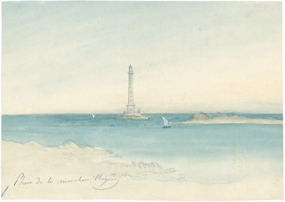 Französisch: um 1840. Der Leuchtturm von la Hague an der französischen kanalküste um 1840. Der