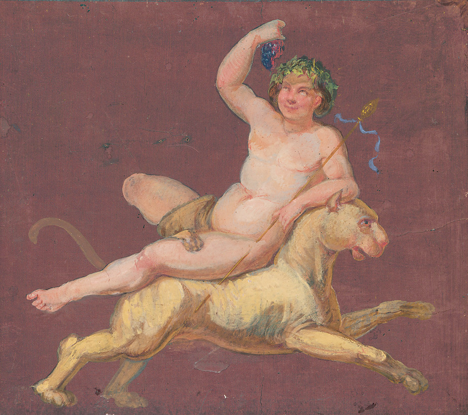 Dänisch: um 1830. Dionysos auf einem Panther reitend um 1830. Dionysos mit Thyrsosstab auf einem