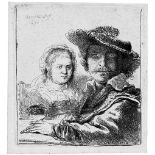Rembrandt Harmensz. van Rijn: Selbstbildnis mit Saskia Selbstbildnis mit Saskia. Radierung. 10,5 x