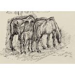 Harth, Philipp: Drei Pferde Drei Pferde Feder auf dünnem Zeichenpapier, auf Karton montiert. 1941.