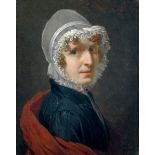 Französisch: um 1820. Bildnis einer Dame mit Spitzenhaube um 1820. Bildnis einer Dame mit